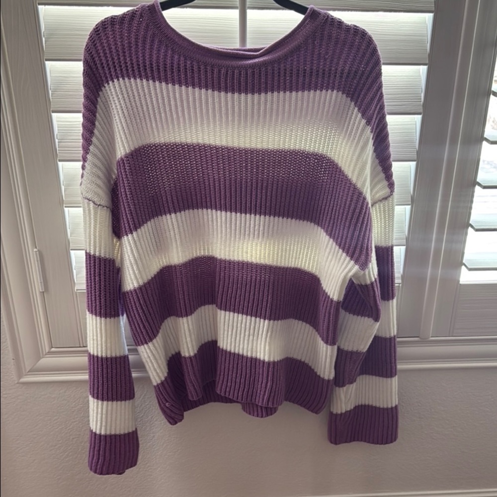 Purple and White Striped Women's Sweater